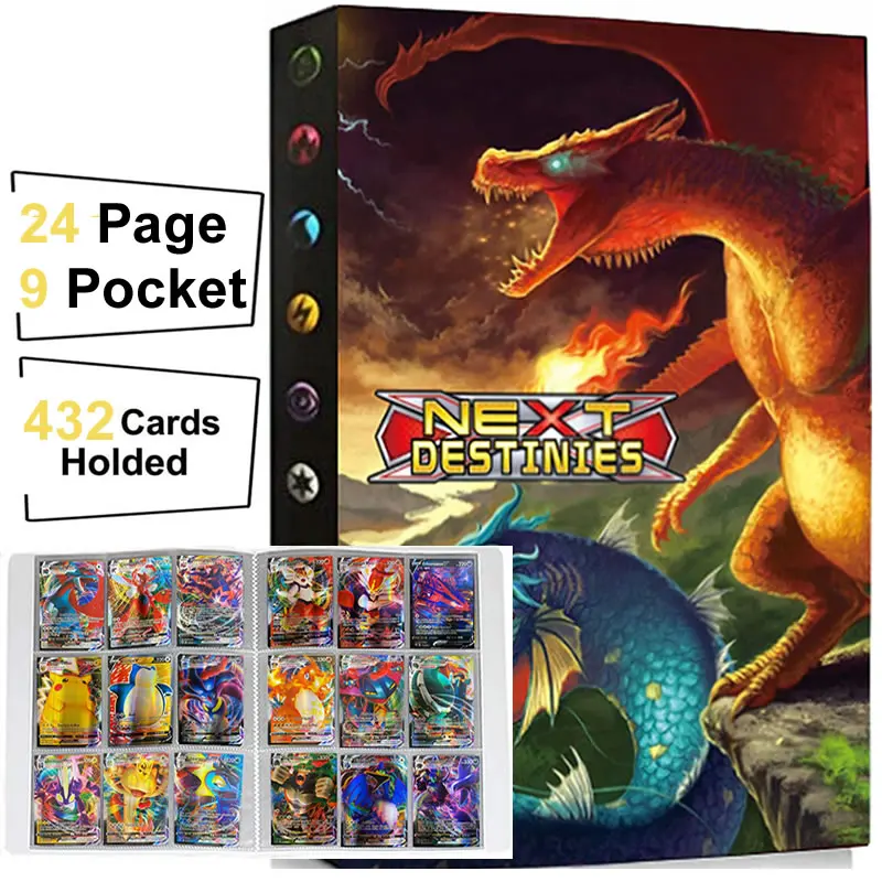432 cards collections holder 9 pocket pokemon album book playing game map card album folder binder top loaded list kids toy gift free global shipping