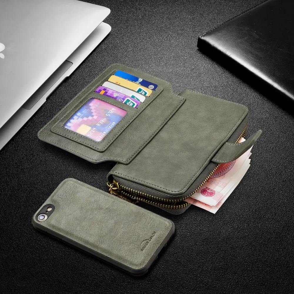 Роскошный чехол с несколькими слотами для iPhone 7 8 кошелек на молнии сумки карт Apple