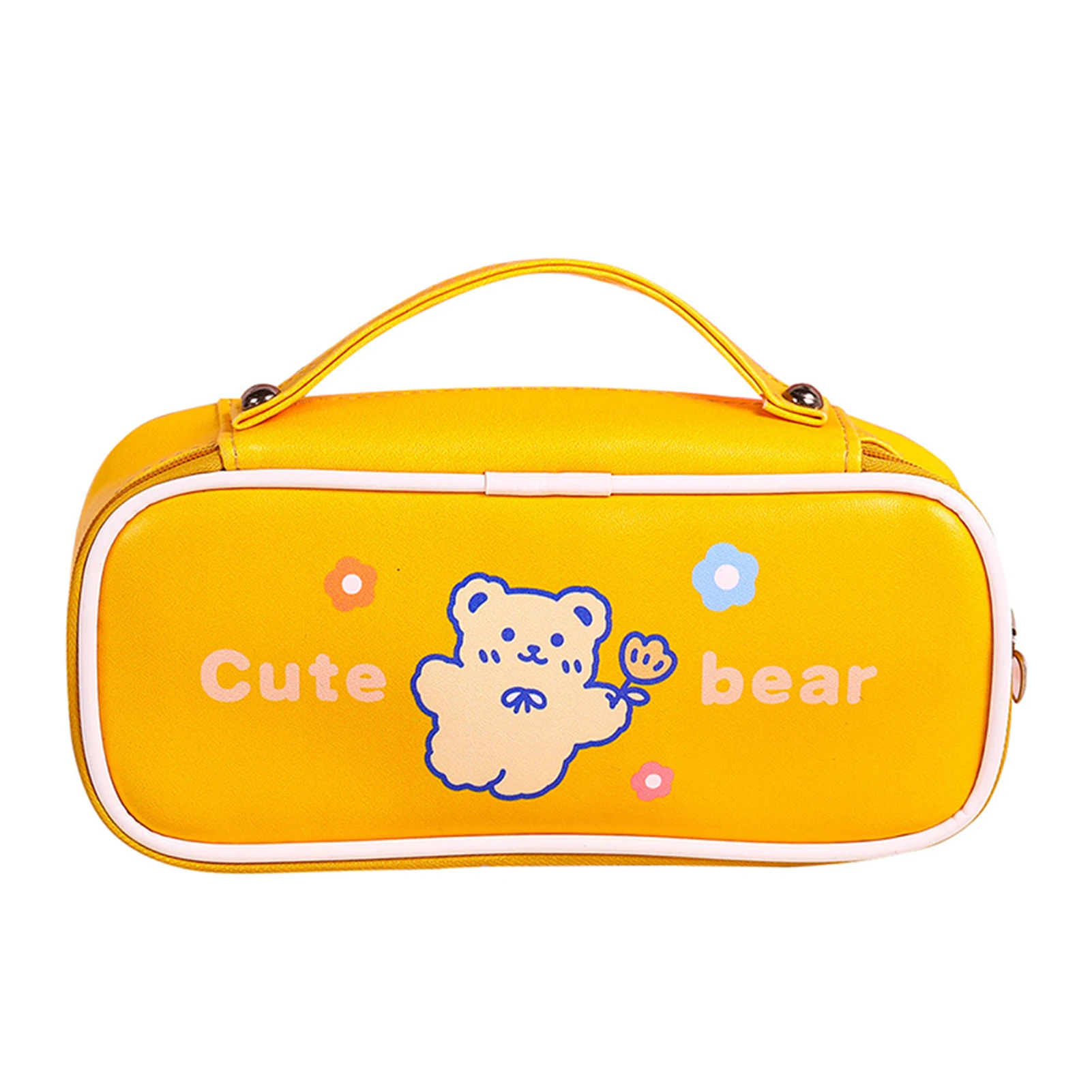 

Новинка, популярный чехол для карандаша из искусственной кожи с ручкой и слотом, вместительный органайзер для ручек и кистей для макияжа, оф...