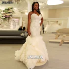 Свадебное платье с блестящими бусинами, оборками, Русалка из органзы, платье невесты с завязкой на спине, платье невесты на заказ