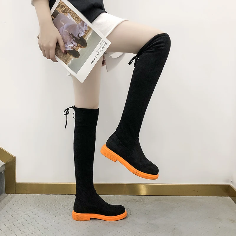 Высокие сапоги до бедра на шнуровке женские зимние ботфорты выше колена