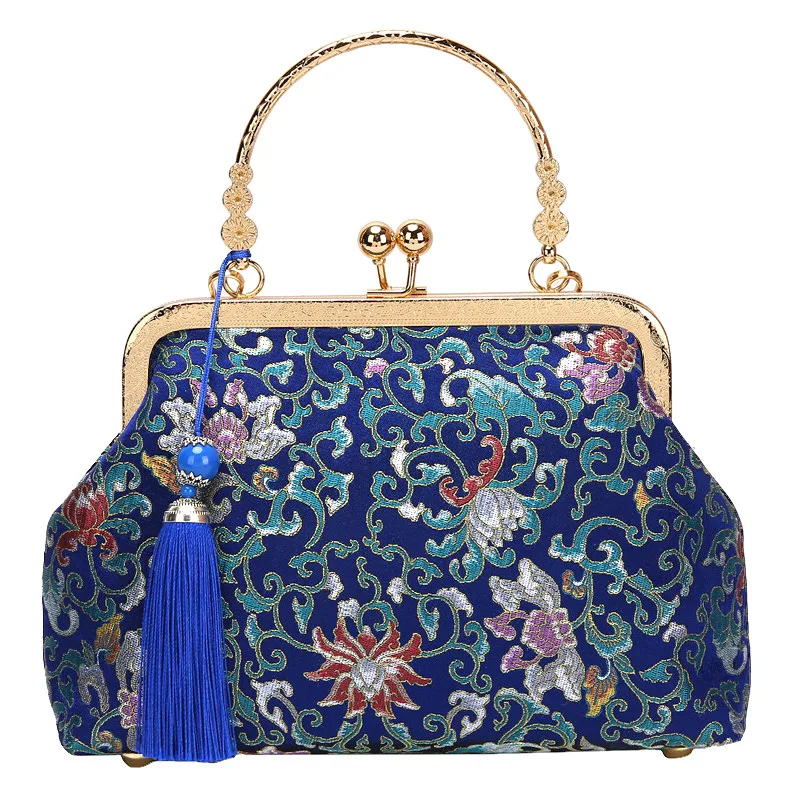 

Plain Brocade Blue And White Porcelain Pattern Cheongsam Bag For Women 2021 New Chinese Classic Jacquard Vintage Handbag