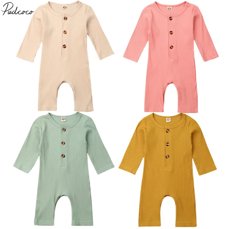 Одежда для новорожденных девочек и мальчиков в рубчик комбинезон с длинными