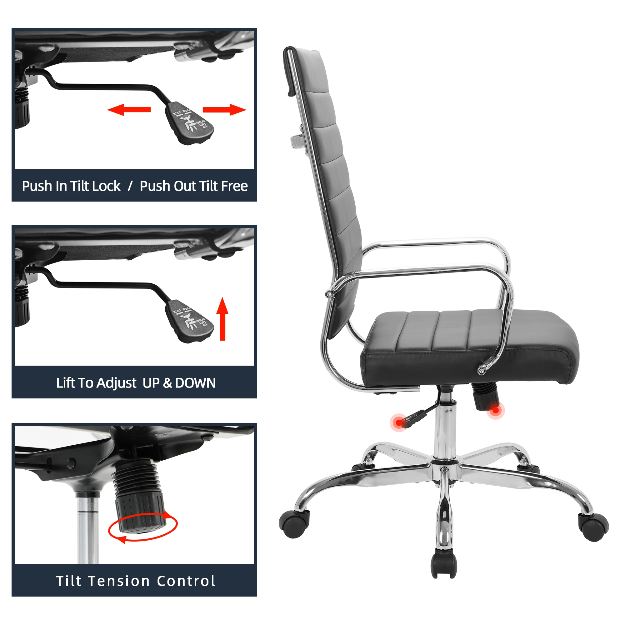 

Home Office Chair PU Leather High Back Executive Desk Chair Blakc 9506BLK W553 LKS99