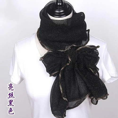 AA10311 black Новое поступление шелковые шарфы длинные трендовые женские марлевые простой цветной шарф обёрточная Женская дышащая впитывающая пот кружевная шаль - Цвет: AA10311 black