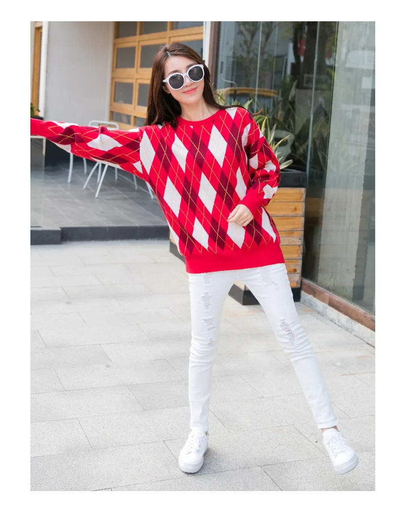 New Rhombic Grid Pullover Top Sweater Mom And Daughter Matching Clothes Knitted Pullovers Mother Me Family Outfits | Мать и ребенок