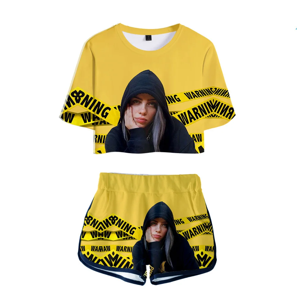 Billie Eilish 3D Толстовка с принтом Женский комплект из двух предметов укороченный топ