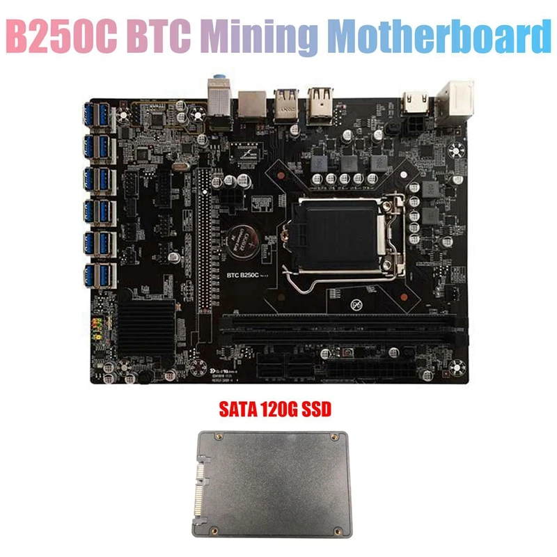 

B250C BTC Mining Motherboard with 120G SSD 12XPCIE to USB3.0 Card Slot LGA1151 Supports DDR4 Computer Motherboard