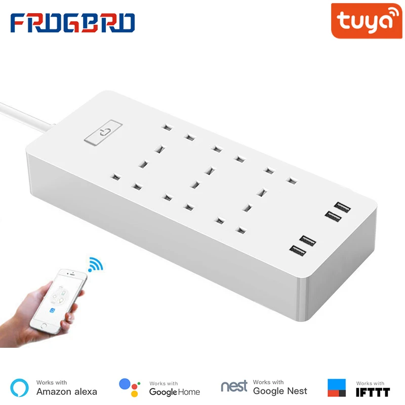 FROGBRO 13A смарт удлинитель Wi Fi с 6 розетки 4 USB Голосовое управление от перенапряжения