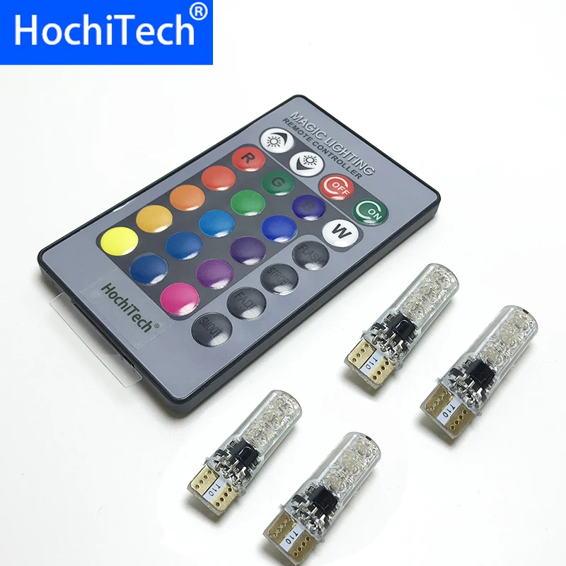 HochiTech 4 шт. T10 W5W RGB светодиодные автомобильные лампы с дистанционным управлением 194