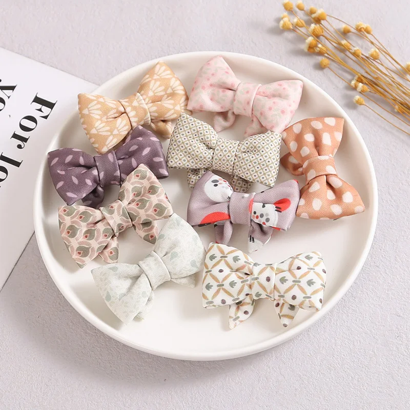 

10/12/16/19pcs Comfortable Cotton Dot Hair Bows on Clips Headbands Girls Nylon Hairbands Floral Detachable Alligator Barrettes