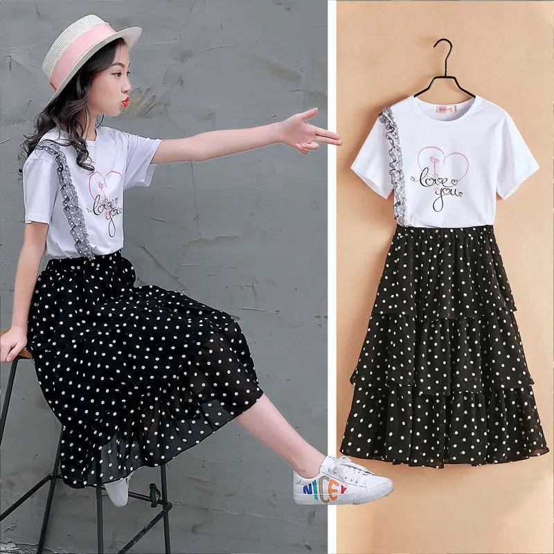 Детская мода для девочек летний комплект одежды 2021 летняя футболка с буквенным