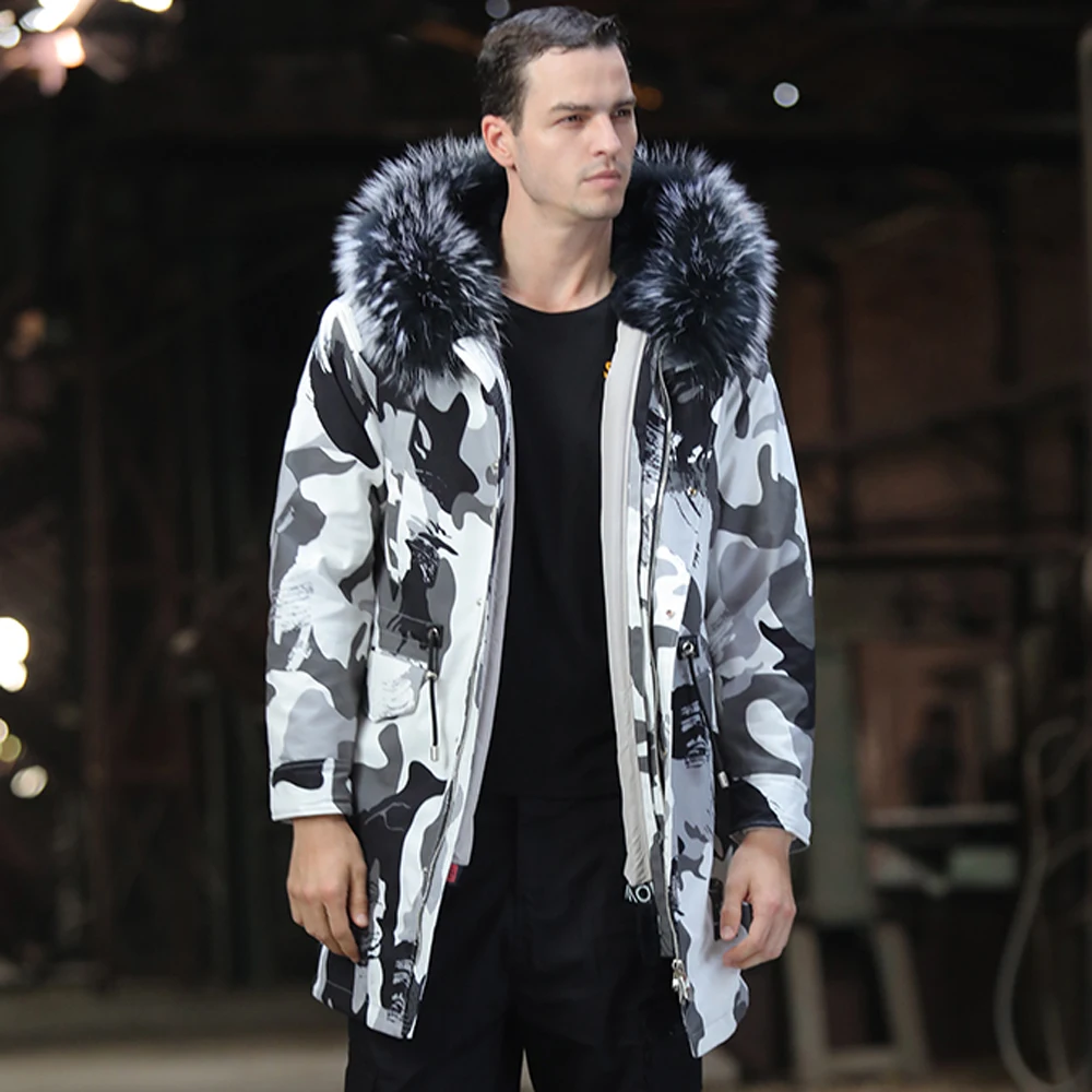 SANI 2019 камуфляжные меховые парки подкладка из кроличьего меха натуральная черно