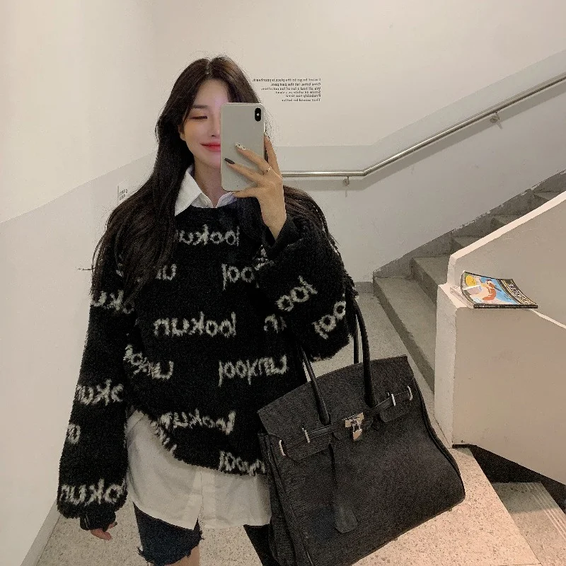 Женские толстовки из искусственного меха Woherb Повседневная Толстовка с круглым