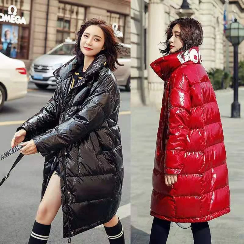 Женское блестящее водонепроницаемое пальто большого размера уличная зимняя