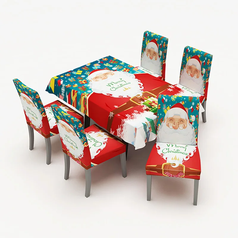 

1/2/4/6 Pcs Christmas Chair Cover Tablecloth Kitchen Dining Table Decorations Santa Clau Home Party Table Chair Cover Christmas