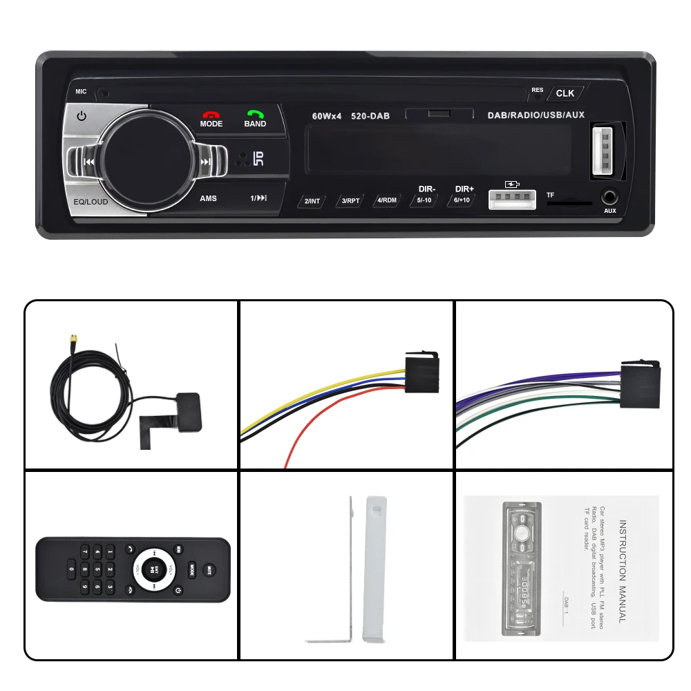 Podofo Dab Автомагнитола стереофонический радиоприемник FM Aux Вход SD USB JSD-520 12 В в-тире