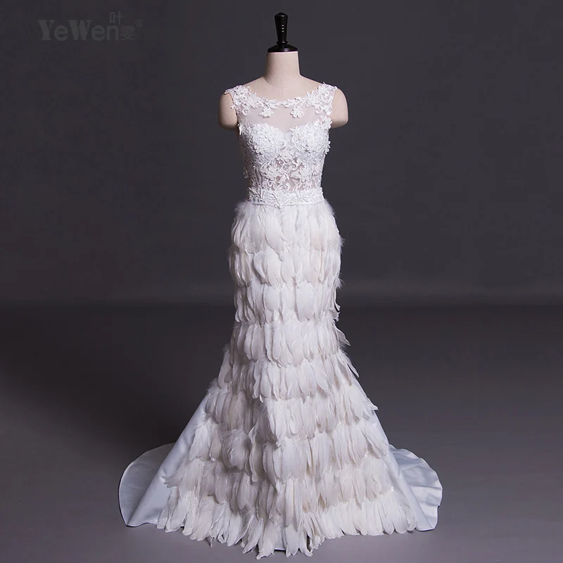 Сексуальное длинное элегантное платье на выпускной из перьев и кружева с