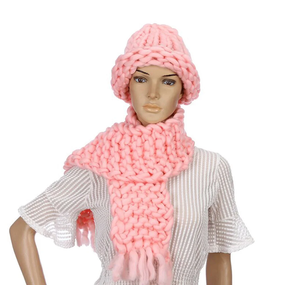 fashion girl Women Knitted Hat Coarse Wool Casual Warm Handmade for Girls Beanies Winter Clothing Supplies Sweet Candy Color | Аксессуары