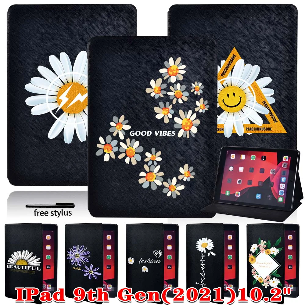 

Чехол для планшета IPad 9-го поколения 2021, чехол с рисунком маргариток, чехол для Apple IPad 9, 10,2 дюйма, кожаный складной чехол-подставка