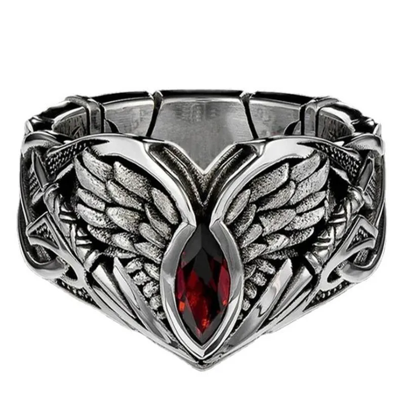 

Creative Angel Wings Crystal Silver Color Men Ring Hip-Hop Motorcycle Punk Male Index Finger Ring Nightclub Jewelry Accessories