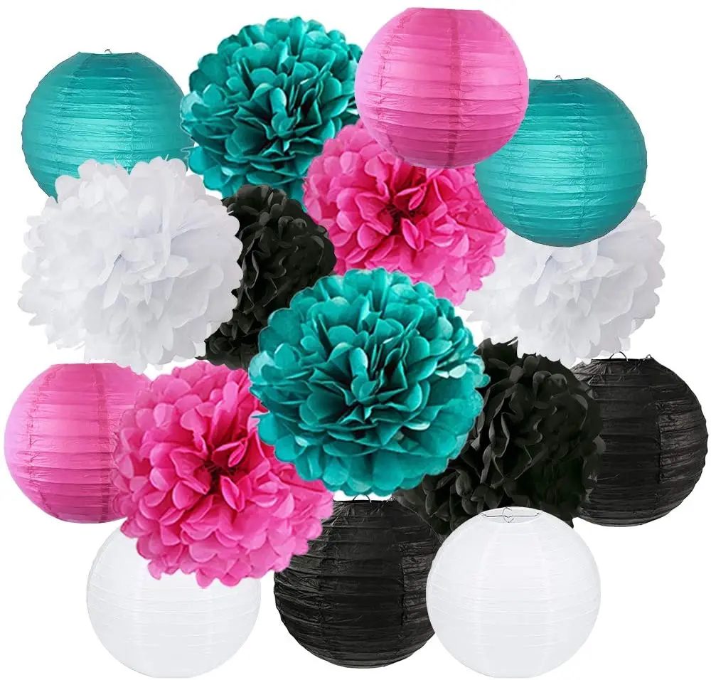 

16pcs Paper Lanterns Set Decorative Paper Pompoms Flower Hanging Honeycomb Balls Wedding/Birthday/ Party Decor