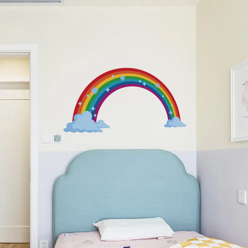 Современные съемные радужные настенные художественные наклейки с облаками и