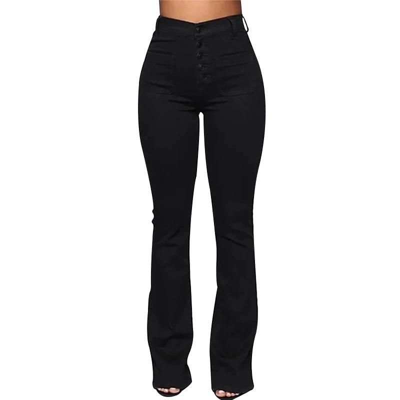 Потертые джинсы с высокой талией и пуговицами Женские повседневные длинные