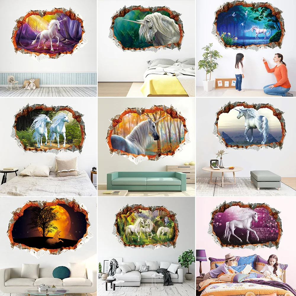 

Unicorn Wall Stickers Home Decor Living Room Watercolor Art Mural Wall Decals Bedroom Decoration Modern Creative 3D Wallpaper