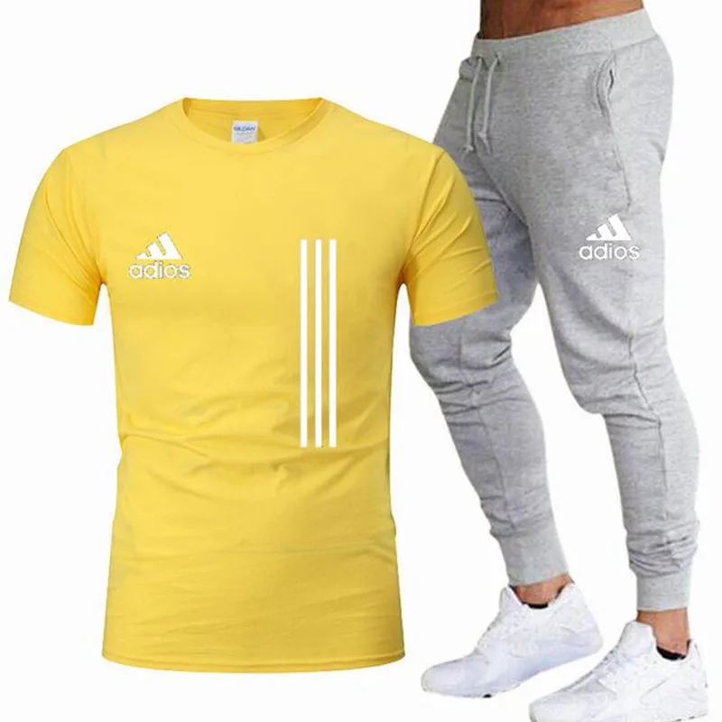 

Summer New Brand Fashion Trend Men's Suit Personalized Jogging Motion Short-Sleeved T-shirt+Sports Casual Trousers Sports Suit