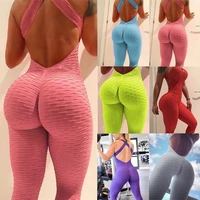 2 in 1 women sports yoga bra set siamese high waist hips trousers halter top bandage yoga jumpsuit gym fitness workout tracksuit