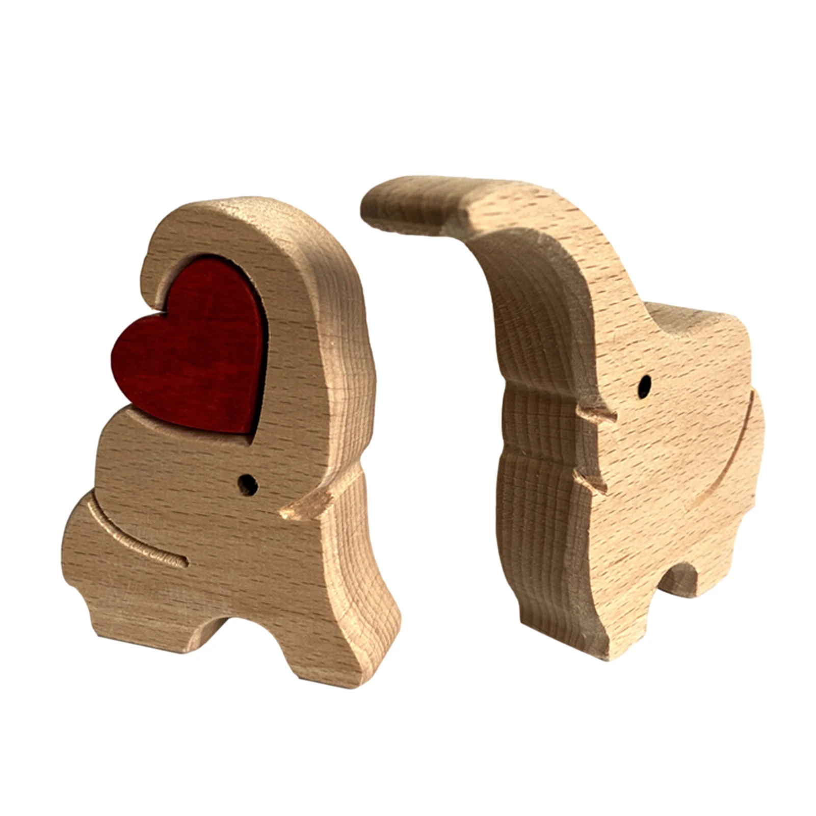 

Wooden Elephant Couple Statue Red Heart Elephant Decoration Gift are 2 cute elephants with their noses up holding a red heart