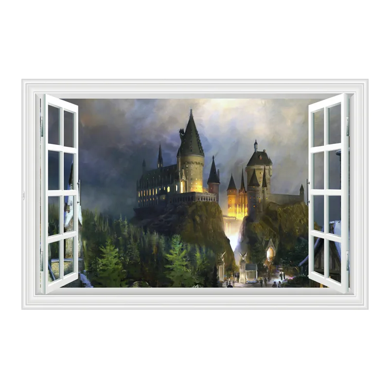 

60*90CM PVC Cartoon Magic Castle Fake Window Waterproof Stickers Home Bedroom Cabinet Bedside TV Background Stickers Decoration