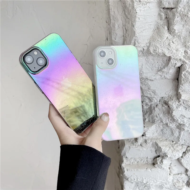 Чехол INS Laser Rain Drop для телефона Iphone 13 13Pro Max 12 11 Pro XS XR SE X 8 7 Plus Радужный чехол-накладка