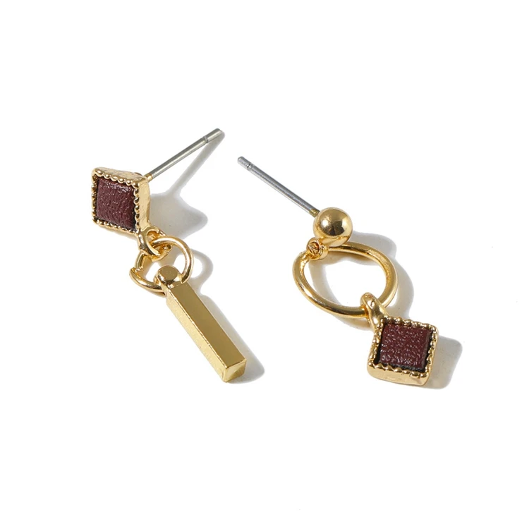 2019 Новинка Корея оптовая торговля Кожа текстура квадратные серьги маленькие