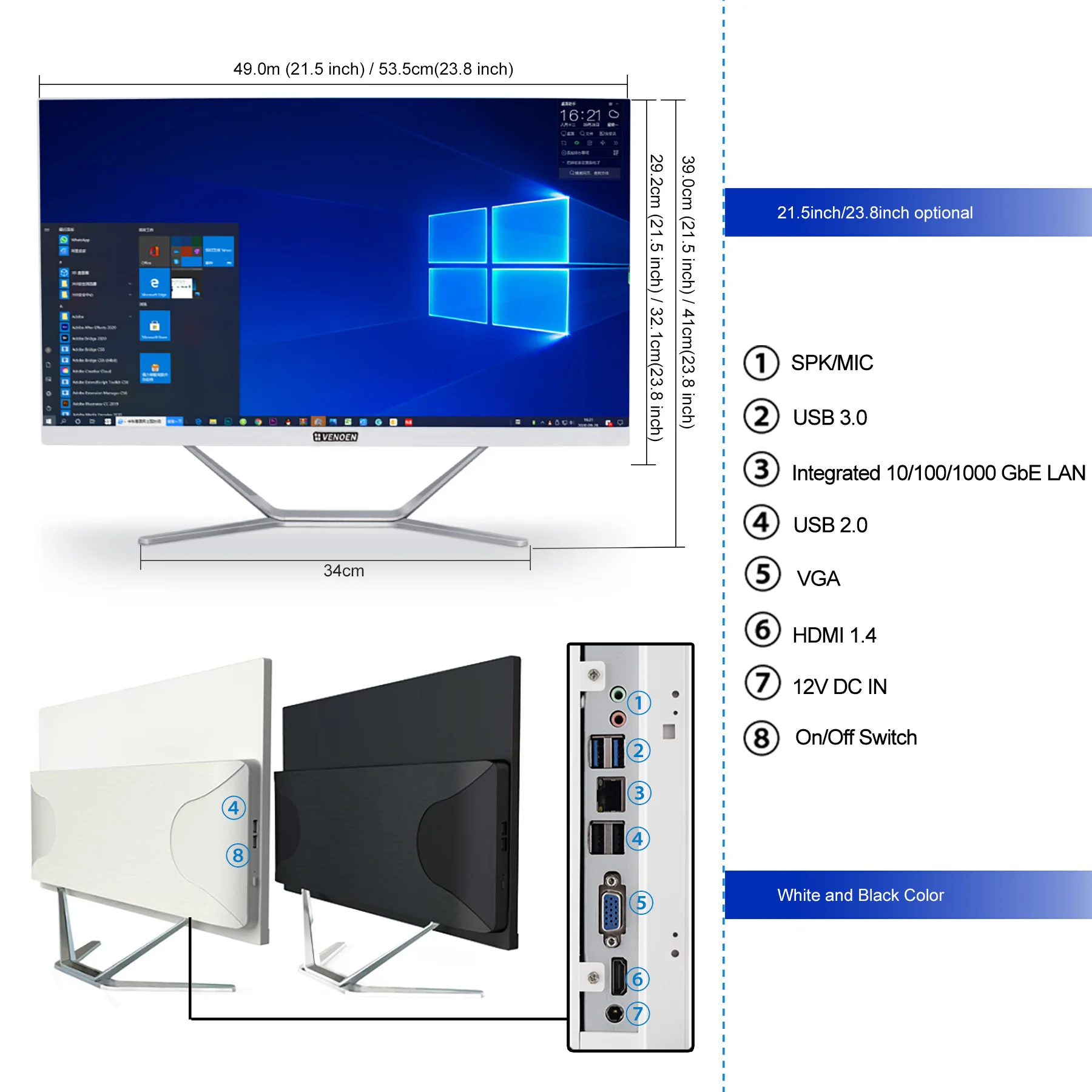 Verkaufen HYSTOU 23,8 Zoll Touch Screen Alle-in-One PC I7 I5 8Th 8565U 8365U Prozessor ISP Monitor HDMI VGA Linux Wireless Tastatur Maus