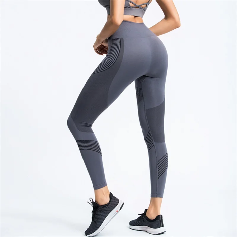 Леггинсы с высокой талией спортивные женские синие колготки для фитнеса штаны