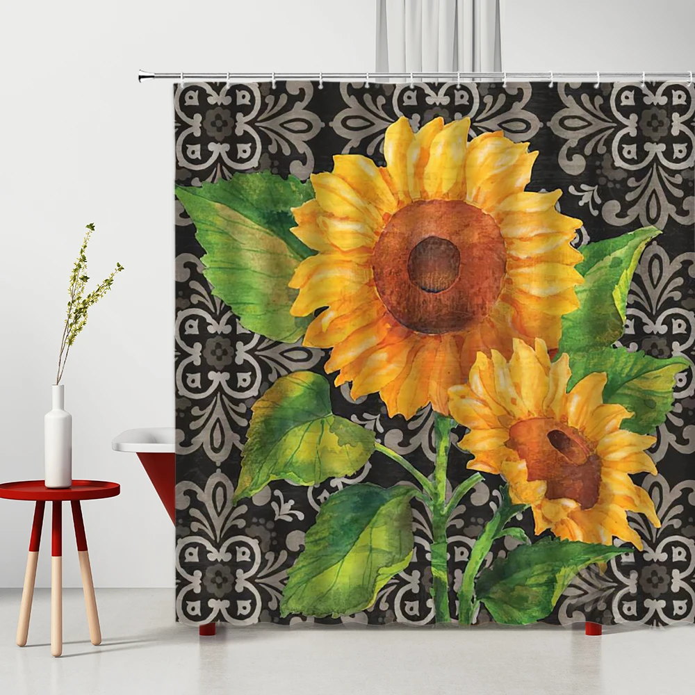 

Sunflower Shower Curtain Butterfly Mushroom Flowers Tree Dream Spring Landscape Waterproof Polyester Bath Curtains Set With Hook