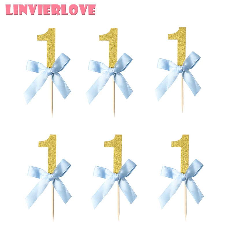 LINVIERLOVE 10 шт./упак. золотой торт на 1-й День рождения Topper для детей мальчиков девочек