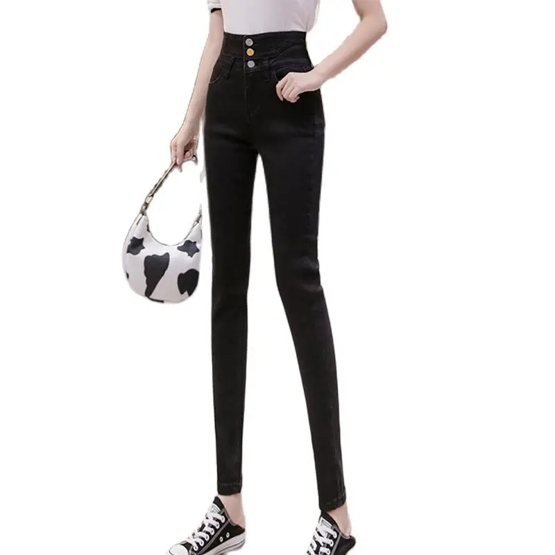 

S-5XLAll-match jeans 2021 season winter plus velvet high-waist stretch jeans Slim slimming pencil pants Fashion women's clothing
