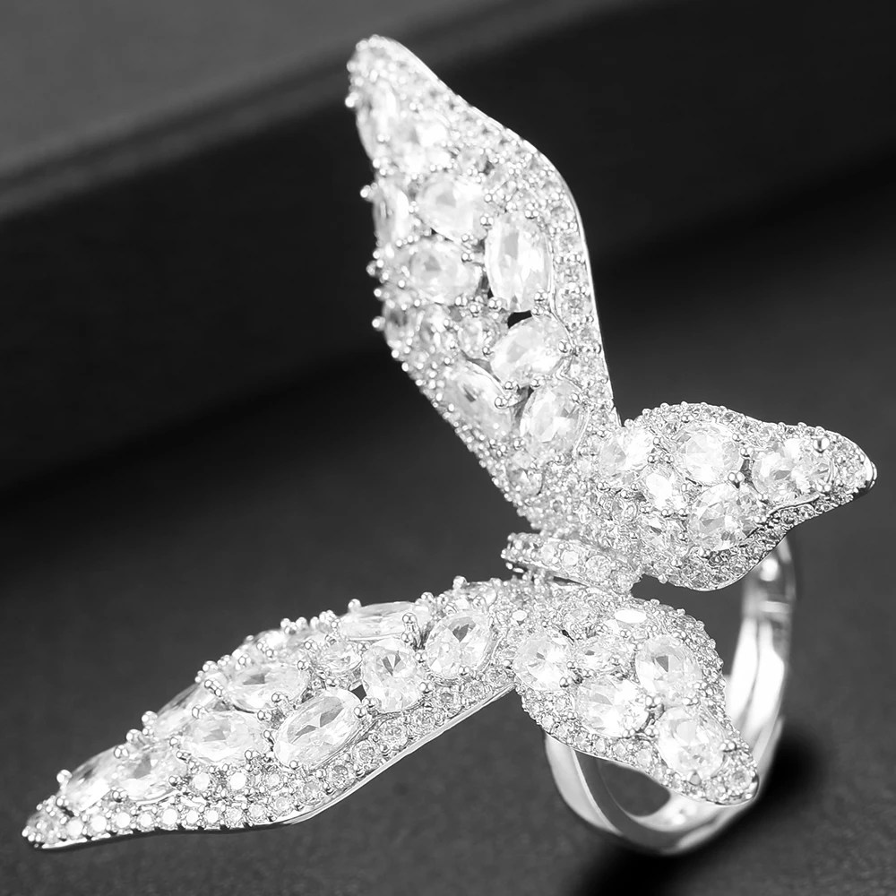 Silver GODKI корейские роскошные кольца с бабочкой для женщин Свадебные обручальные свадебные с кубическим Цирконом аксессуары из Дубая кольцо на палец ювелирные изделия - Цвет основного камня: Silver