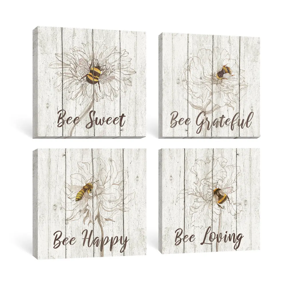 

Inspirational Quotes Wall Art Canvas Painting Rustic Flower Prints Bee Posters and Pictures for Dining Room Living Room Decor