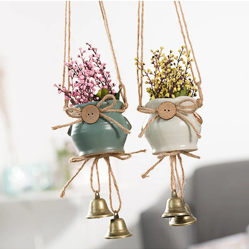 Nordic plant potted wind chime ornaments hanging ceramics vase Japanese pendant girl bedroom handmade room decoration | Дом и сад