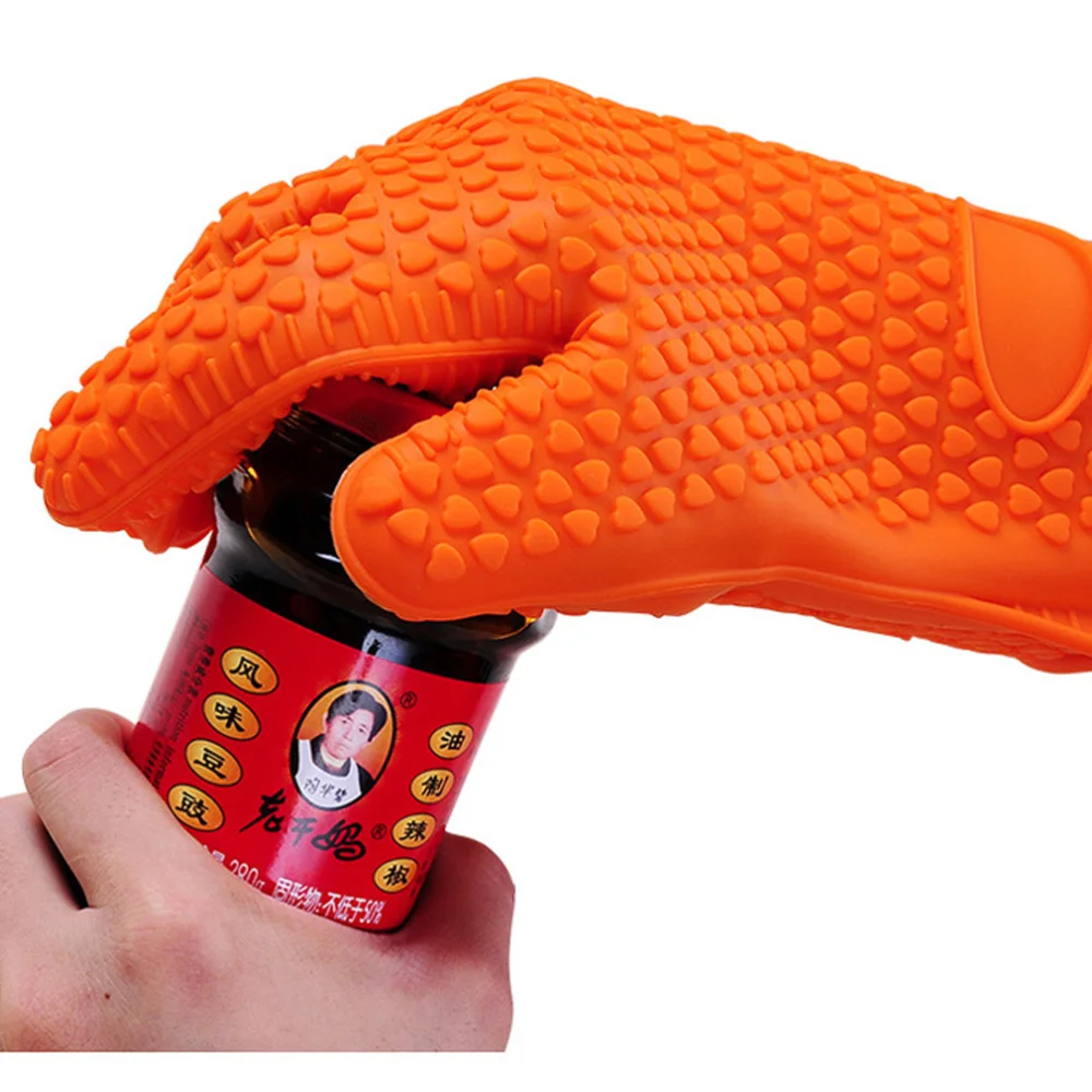 

Heat Resistant Silicone Glove Oven Pot Mitt Baking BBQ Cooking Holder (Orange)