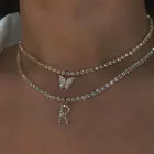 Женское колье с подвеской Flatfoosie, блестящее ожерелье серебряного цвета с буквами и кристаллами, цепочка до ключиц, изысканное креативное Ювелирное Украшение в подарок
