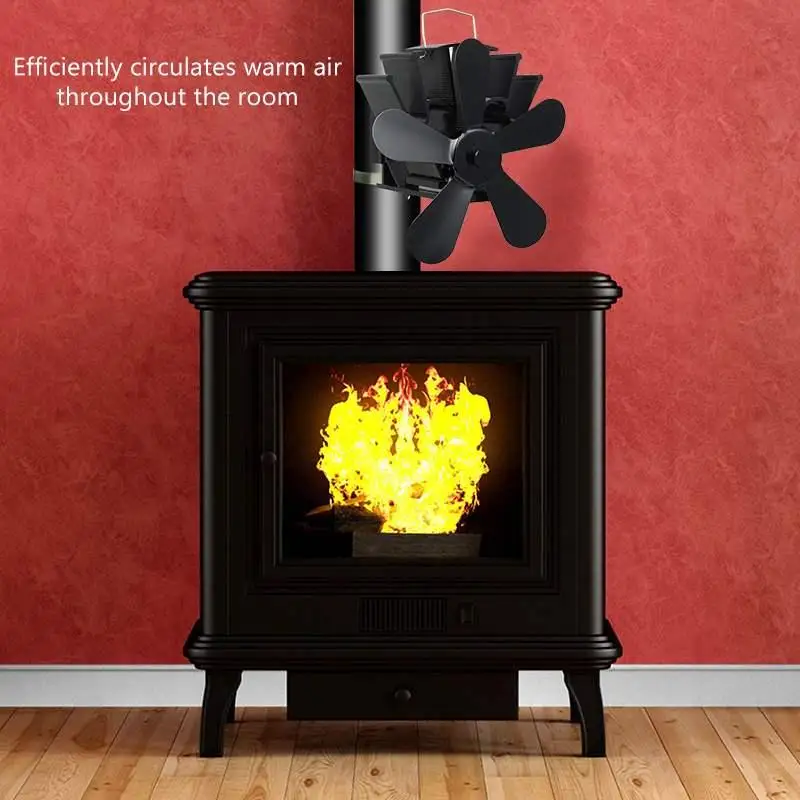 Black Stove Fan 5 Blades Heat Powered Fireplace Log Wood Burner Eco Quiet Home Efficient Distribution | Обустройство дома