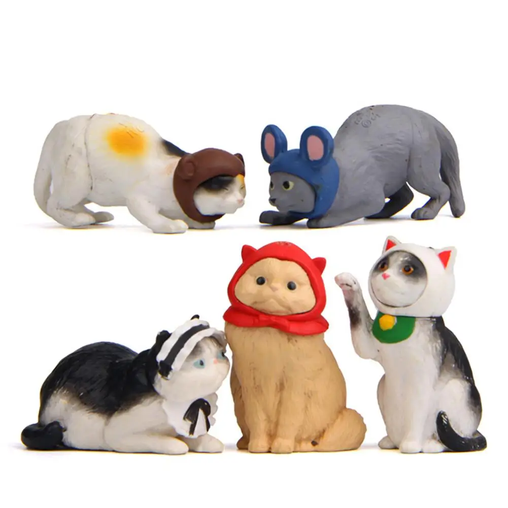 

5Pcs Cats Kitten Cosplay Mouse Miniature Figurine Models DIY Doll House Pet Toy
