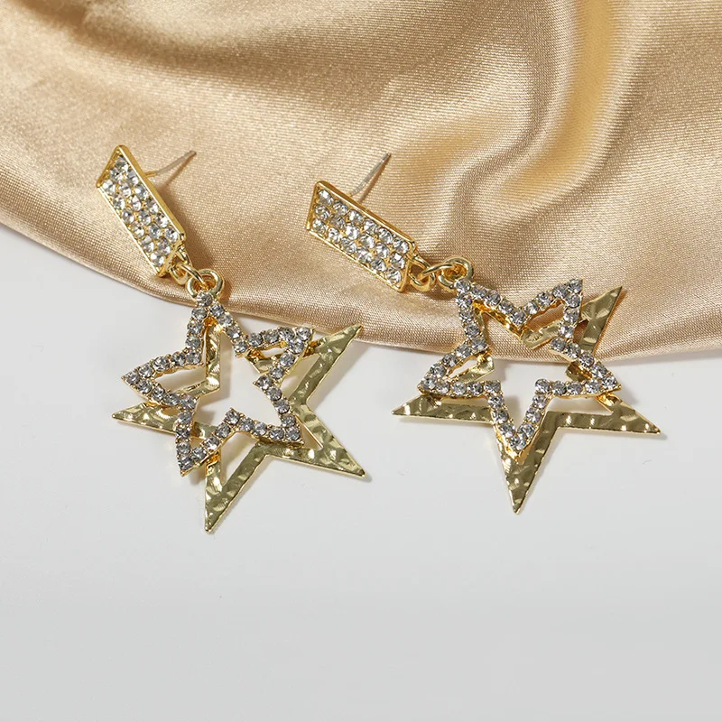 

12 шт./лот, корейские модные серьги для женщин, массивные серьги с металлической геометрией и пентаграммой, серьги со стразами, подарки для же...