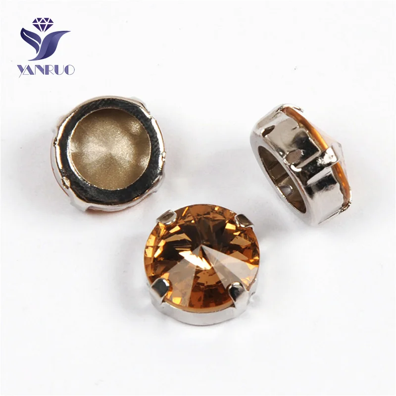 Light Colorado Topaz Yanruo 1122 стакан Rivoli Strass хрустальные маскарадные камни металлическая установка DIY заостренный назад пришить стразы для поделок - Цвет: Light Colorado Topaz