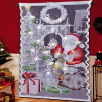 102x213cm santa claus tree snowman print curtains with 20led lights christmas lace drop door curtain xmas party home decoration